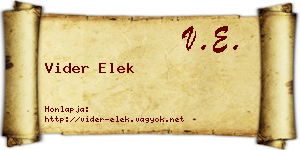 Vider Elek névjegykártya